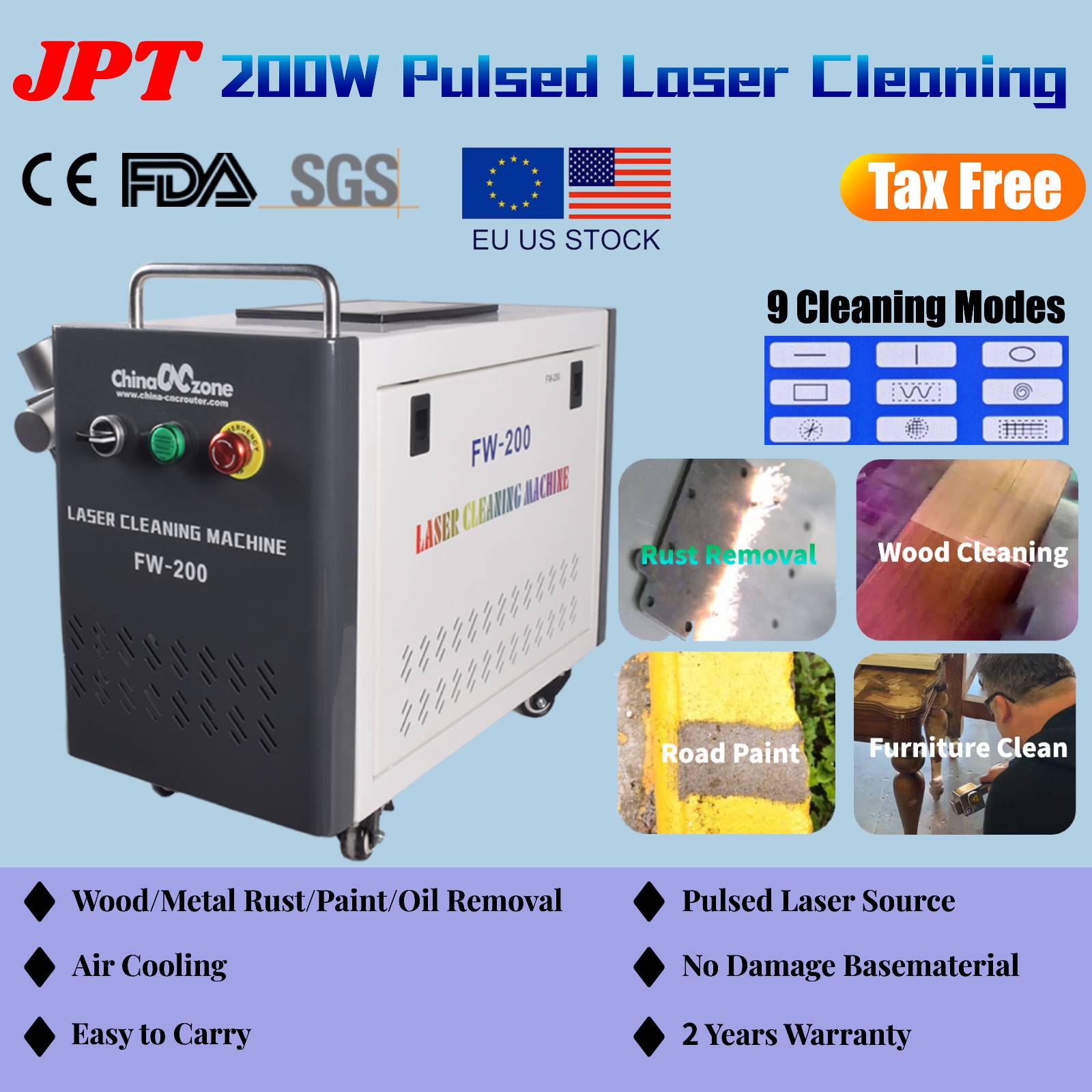 JPT 200W Pulsed Laser Cleaning - Industrial Laser Paint Removal avaliação e preço